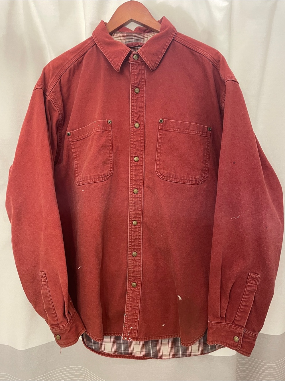 Vintage Men’s 90s LL Bean Rust Button-Front Flannel Lined Well Worn Work Shirt